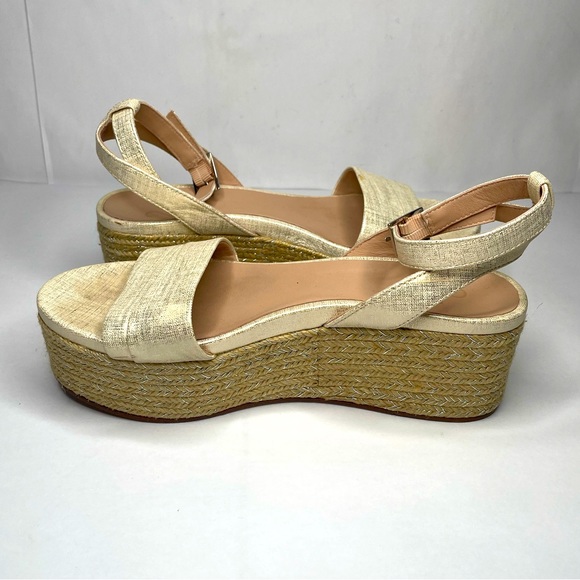 27 EDIT Jamari White Brushed Gold Leather Adjustable Strap Espadrilles Wedges - Picture 7 of 11
